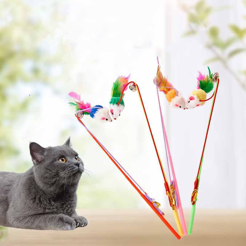 Fake Hair Mouse Funny Cat Stick Plastic Pet Cat Toy