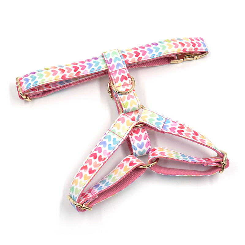Letterable Cute Colorful Heart Dog Chest And Back Pet Chest Strap Gold Buckle Dog Chest And Back