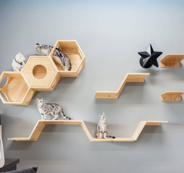 Cat Viewing Platform Style Solid Wood Wall-Mounted Easy-Install Four-Season Wooden Cat Tree