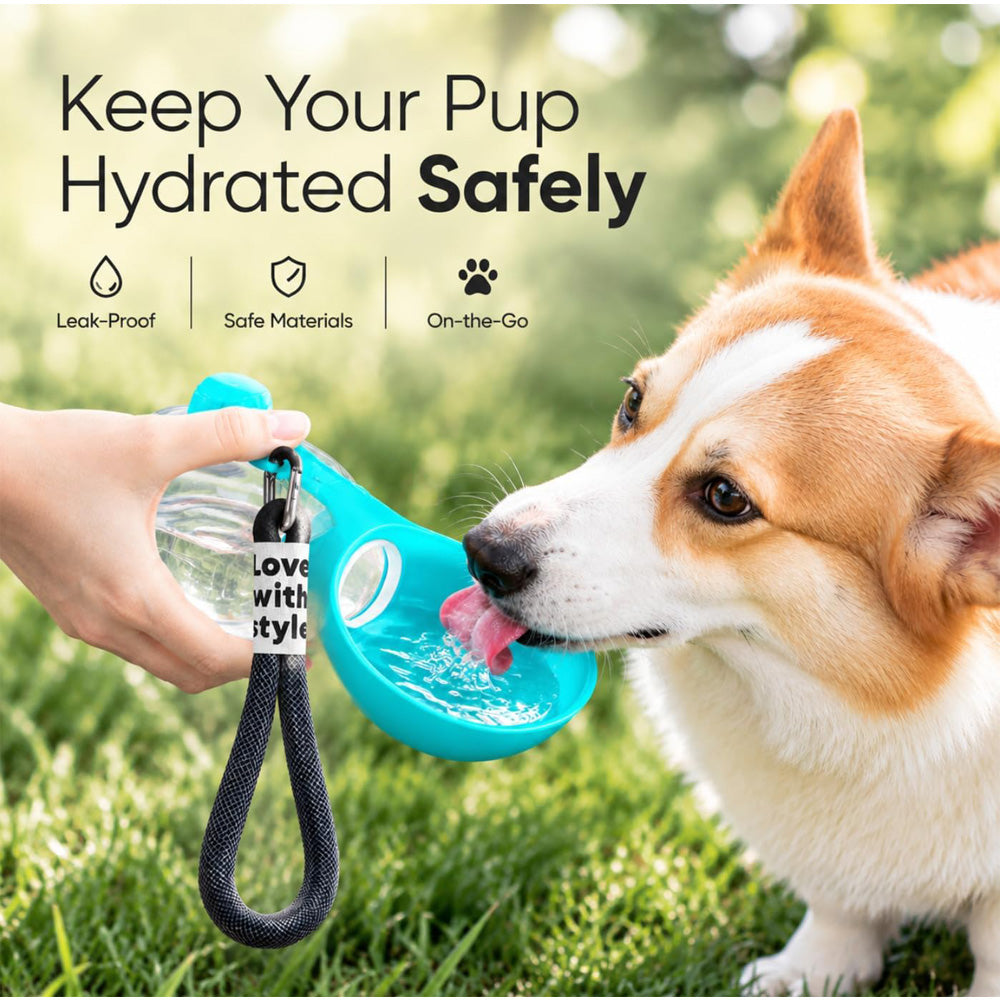 Portable Dog Water Bottle, 285ml BPA Free PETG Pet Travel Water Bottle With Foldable Silicone Bowl, Leak Proof Hands-Free Collar Clip Design For Small