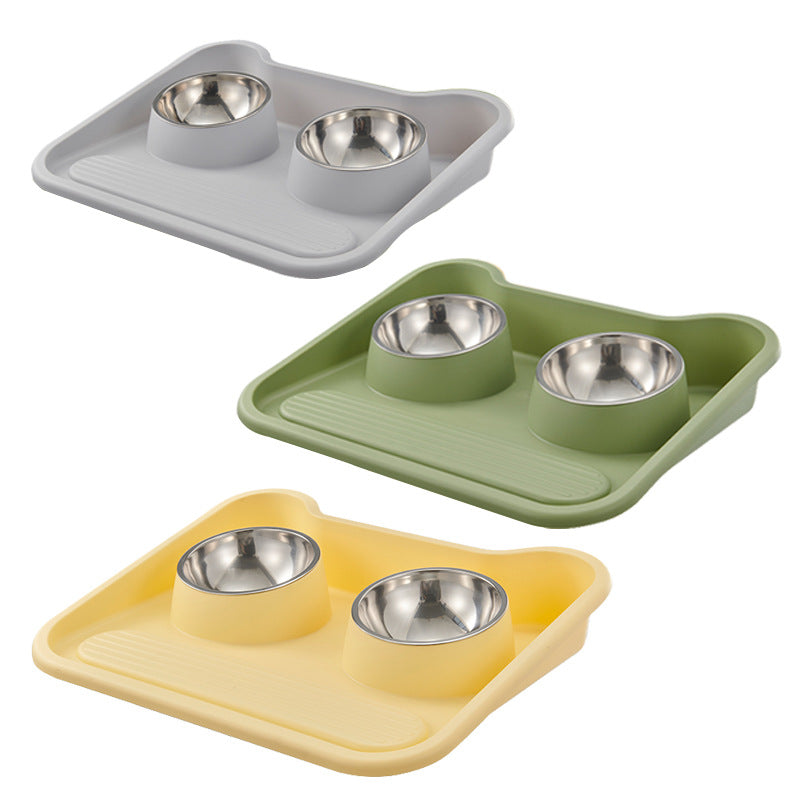Cats, Dogs, And Food Utensils, Neck Protection, Leak Proof, Stainless Steel Tilted Double Bowl Food Utensils, Pet Products