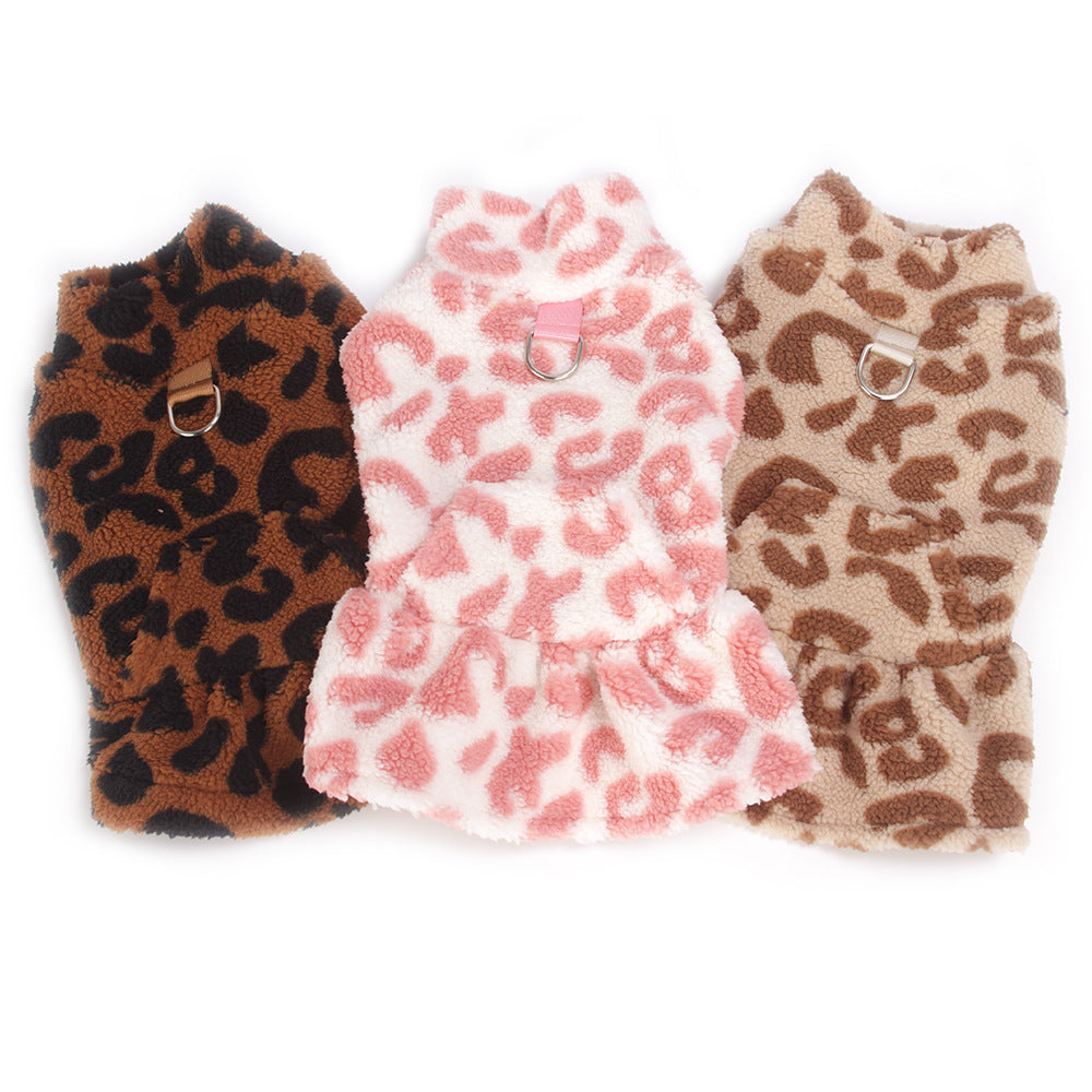 Fleece Autumnwinter Leopard-print Princess Dress Pet Clothing For Teddy Dogs