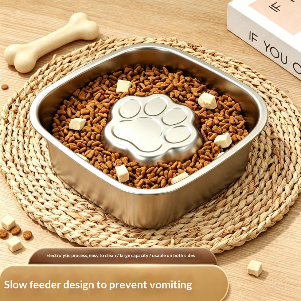 Thickened Stainless Steel Slow-feeding Pet Bowl