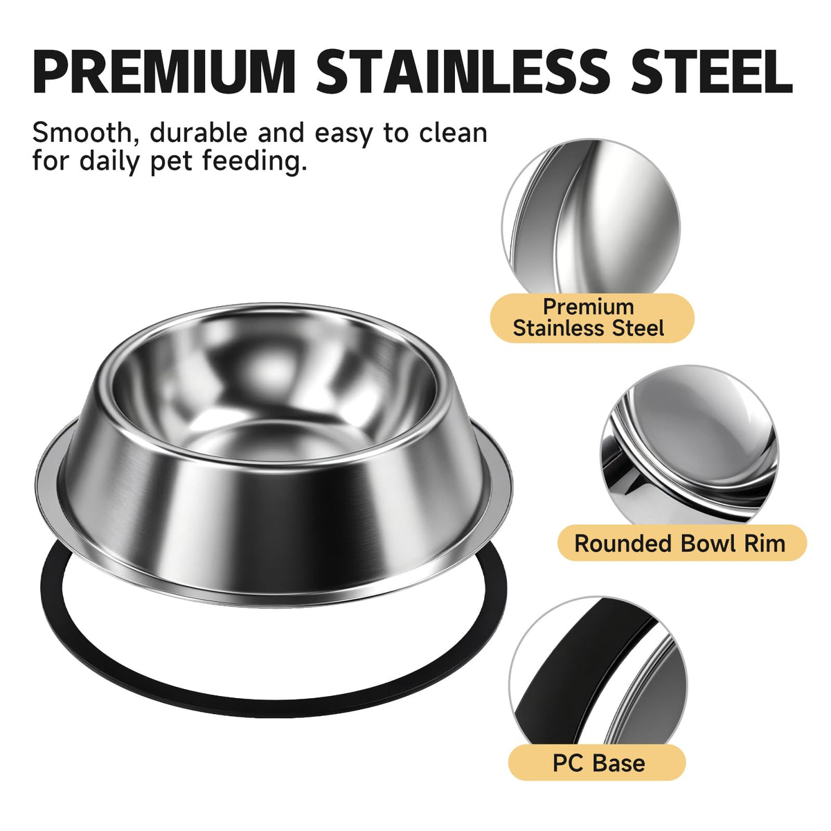 Stainless Steel Food Water Shallow Whisker Friendly Cat Pet Bowl Metal Dish,Removable Base,2-pack Set,12 FL OZ 350 Ml,Easily Clean,Dishwasher Safe,for