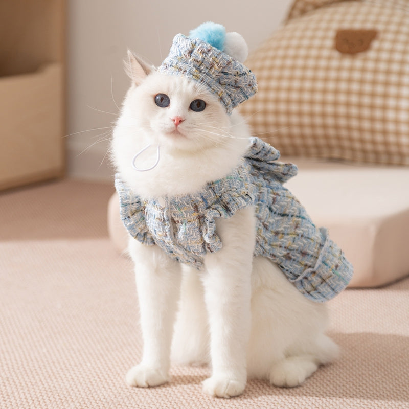 In Winter, Add A Plush Bow And A Chanel-style Dress To Make A Warm Two-legged Dog Pet Outfit For Your Kitten In Autumn And Winter