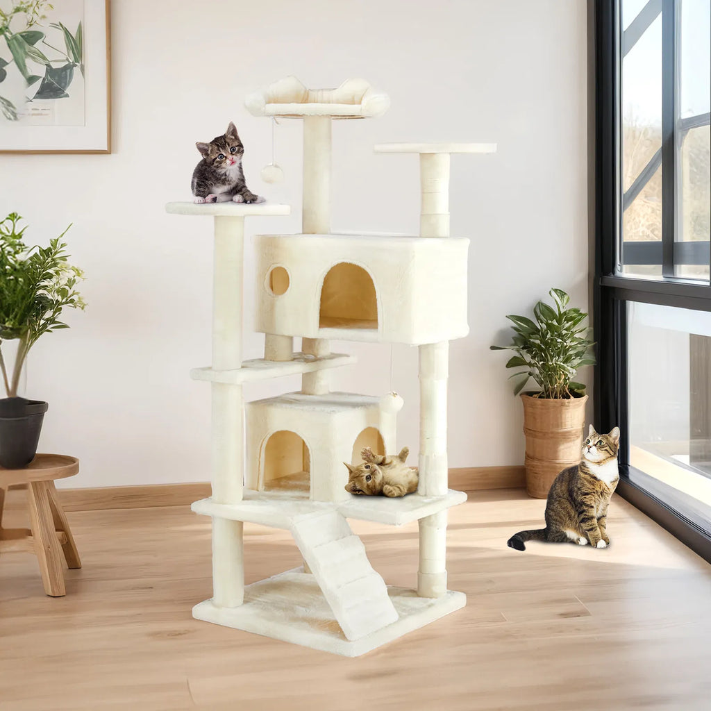Multi-functional cat tree house cat climbing frame, lounge and recreation area detachable toy, 54in