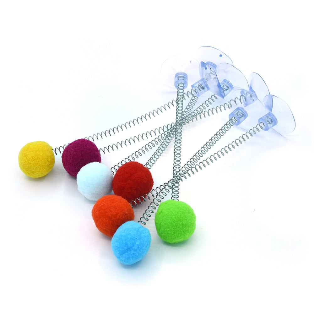Pet Cat Spring Feather Ball Interactive Cat Teaser Colorful Fur Ball High-Elastic Pet Toy