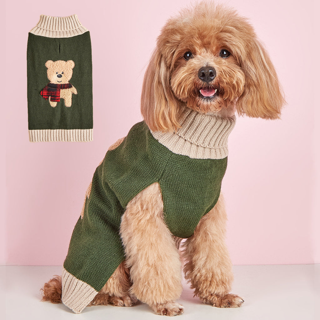 New Autumn And Winter Simple Bear Army Green Dog Sweater