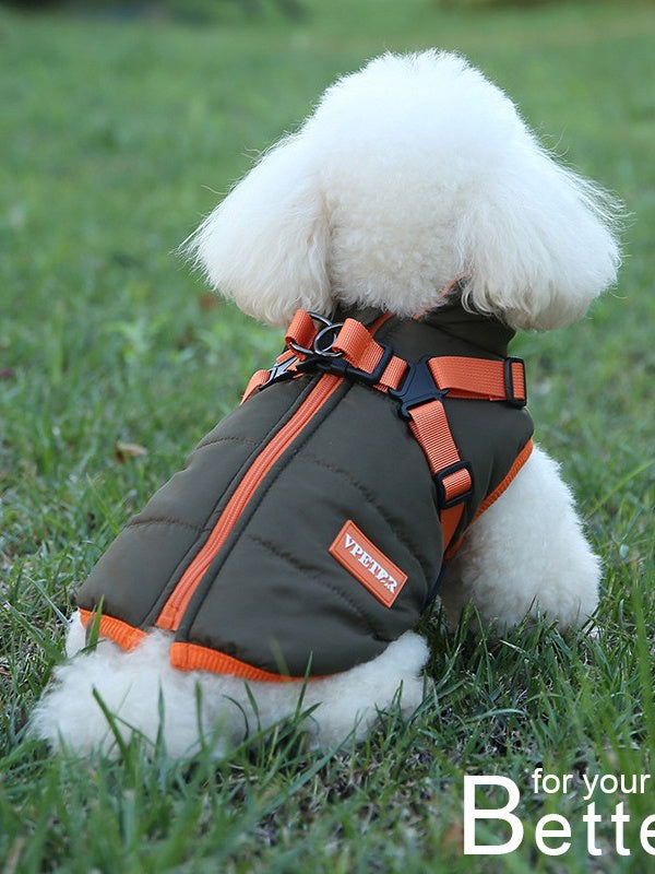 Pet Winter Clothes Plus Velvet Thick Cotton-padded Winter Warm Dog Vest Two-legged Small And Medium-sized Dog Ski Suit