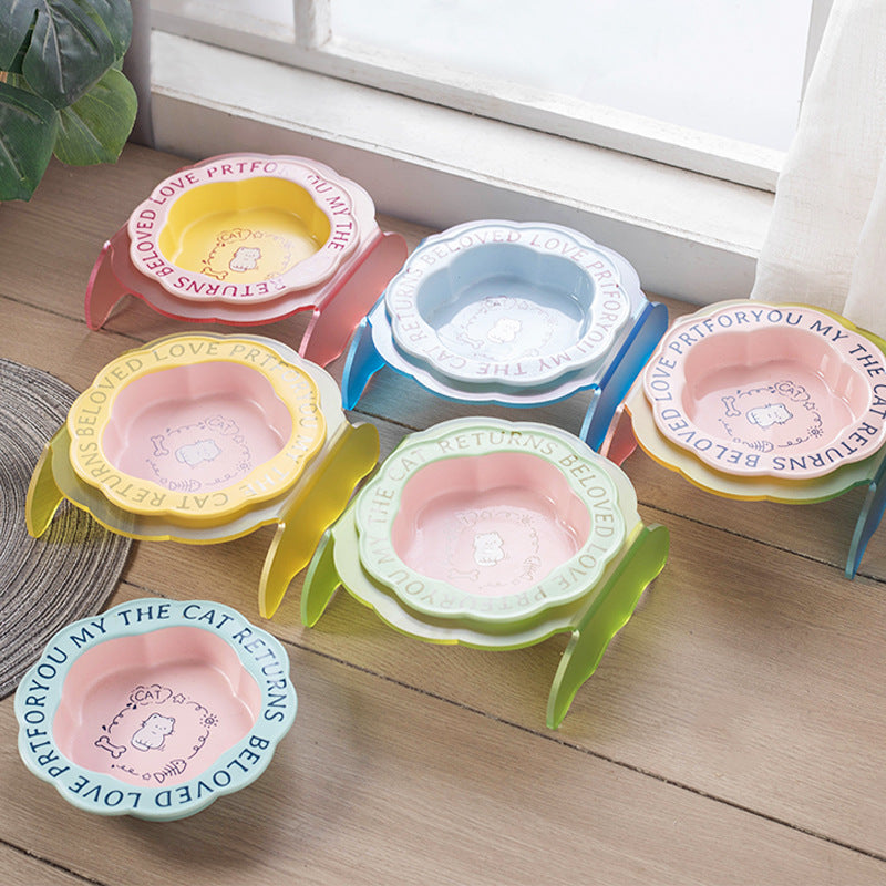 Neck Anti-tumble Acrylic Lace Ceramic Cat Bowl