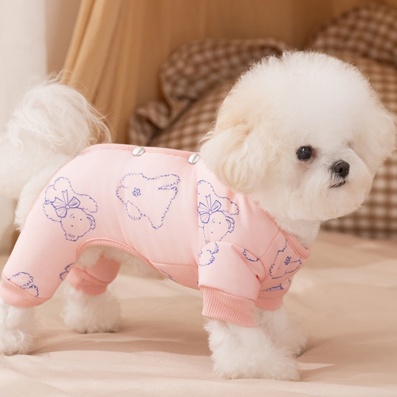 Dog Cotton Coat, Warm And Cute For Autumn And Winter, Fully Printed Bear Four-legged Coat, Small And Medium-sized Bichon Frise Pet Dog Clothes