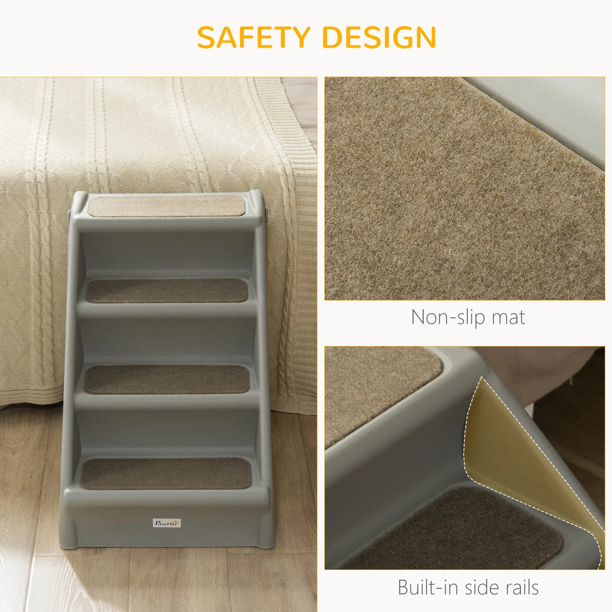 4-Level Portable Dog Stairs, Foldable Dog Steps for Small Dogs, Lightweight Cat Steps, with Nonslip Soft Mats, for High Bed, Sofa, Grey