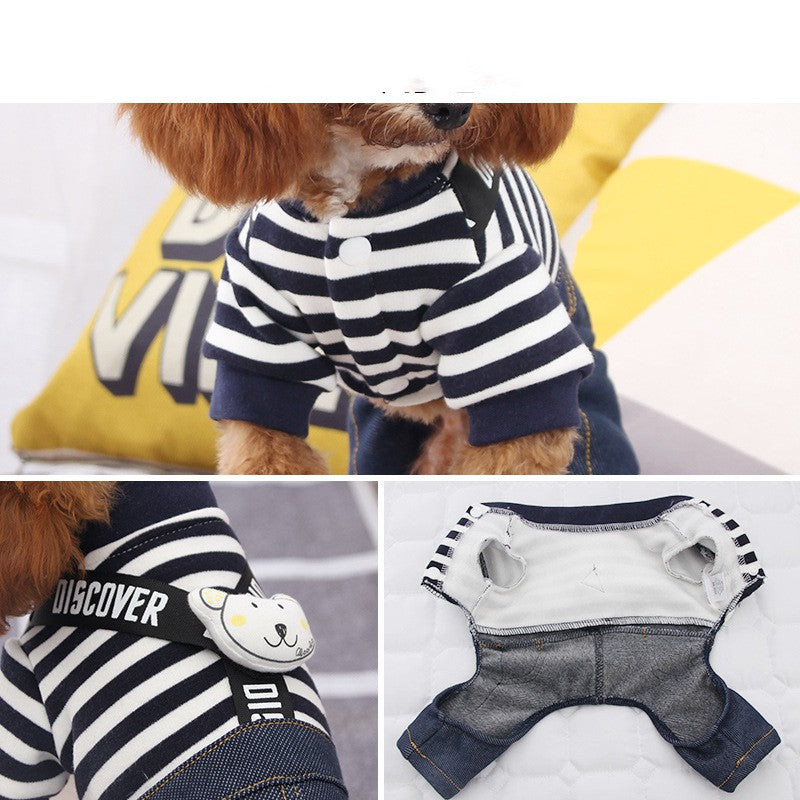 Small Dog Warm Casual Striped Strap Pants