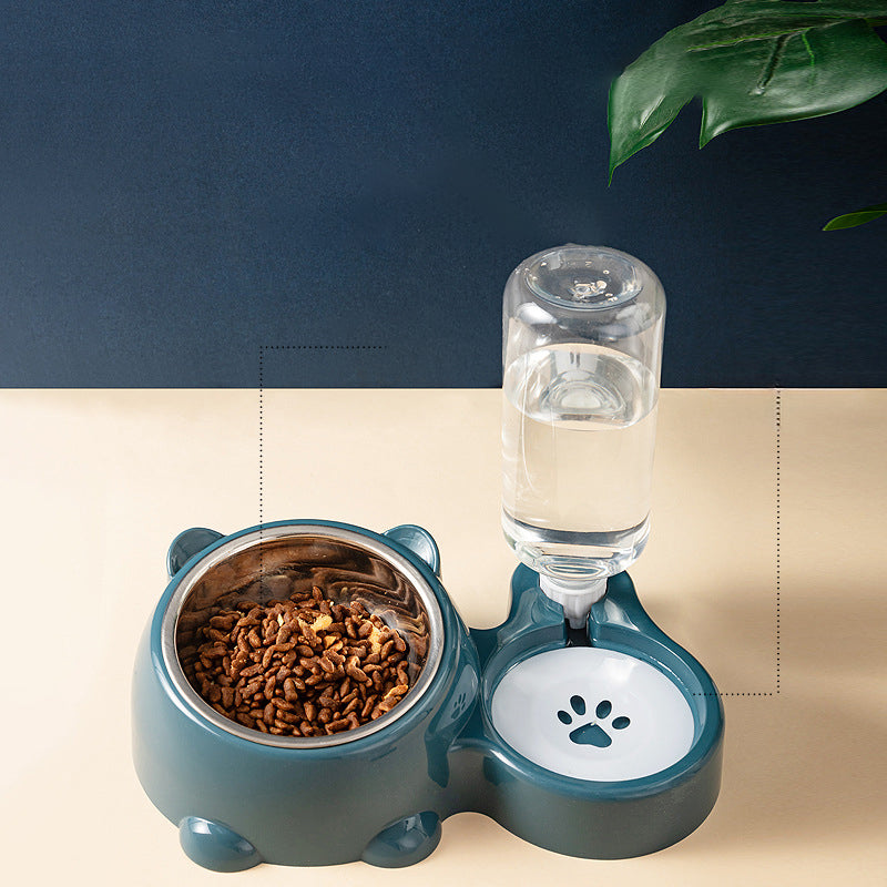 Cat Food And Water Bowl Set - 16 Degree Tilted Dog Dish With Water Dispenser Removable Pet Feeder Bowl Dog Drinking And Eating Bowl Detachable Pet