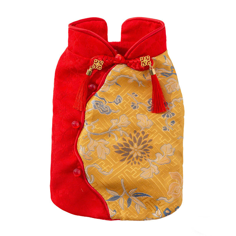 Warm Chinese Plum Blossom Patterned Tang Suit, Button-up Vest, Small Dog Teddy Pet Clothes For Cats In Autumn And Winter