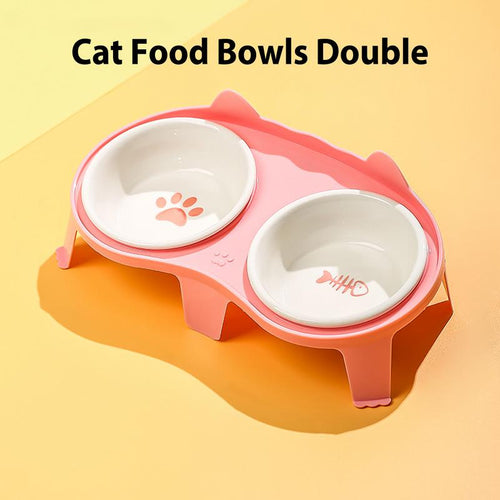 Cat Food And Water Bowl Set Ceramic Pet Bowl Set Elevated Tilted Bowl With Stand Indoor Cat Dishes Bowl With Hook Design Water