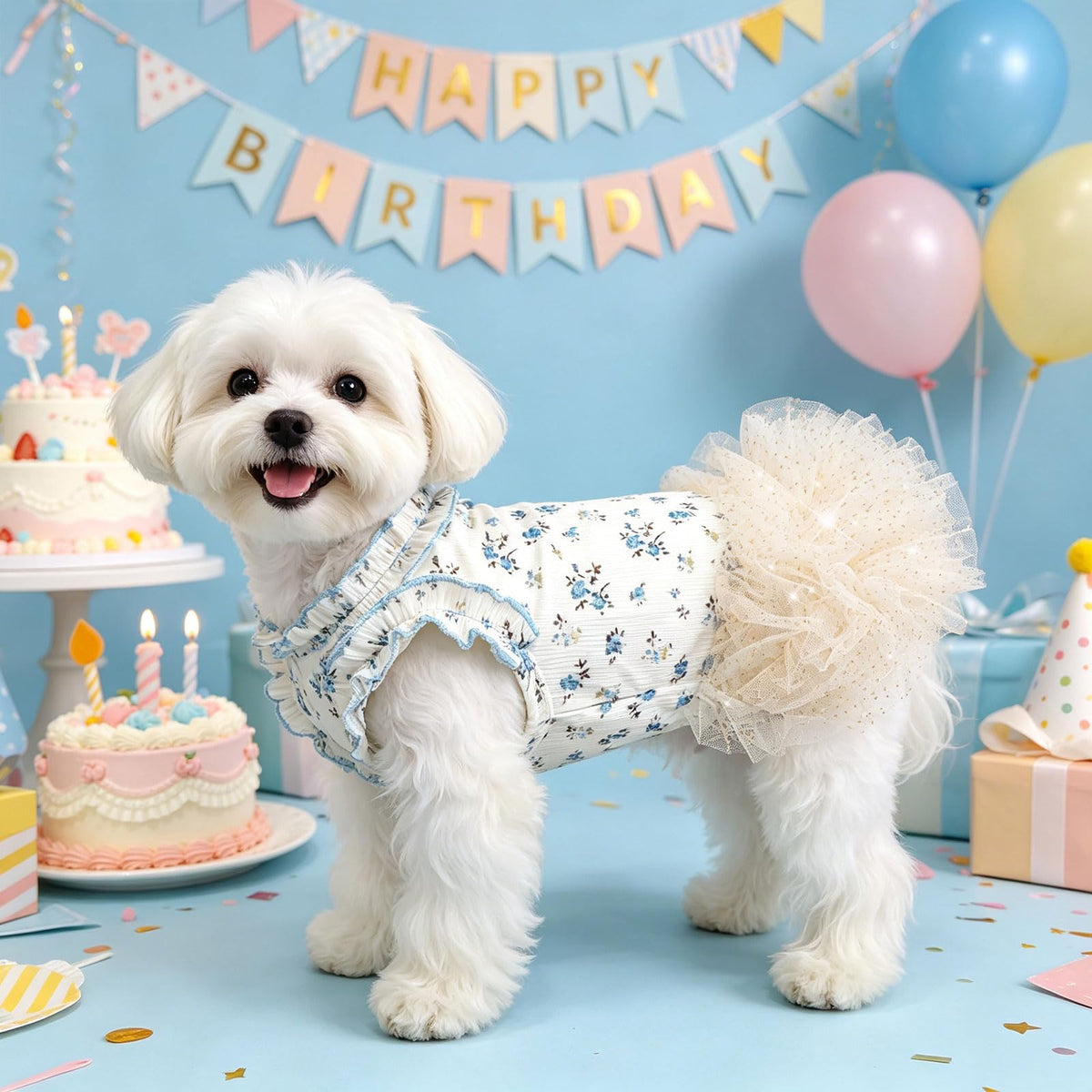 Dog Dresses For Small Dogs Girl,Floral Dog Tutu Dress,Pet Clothes For Puppy Small Cats Cute Dog Princess Skirt For Female Pet Birthday Party Outfit