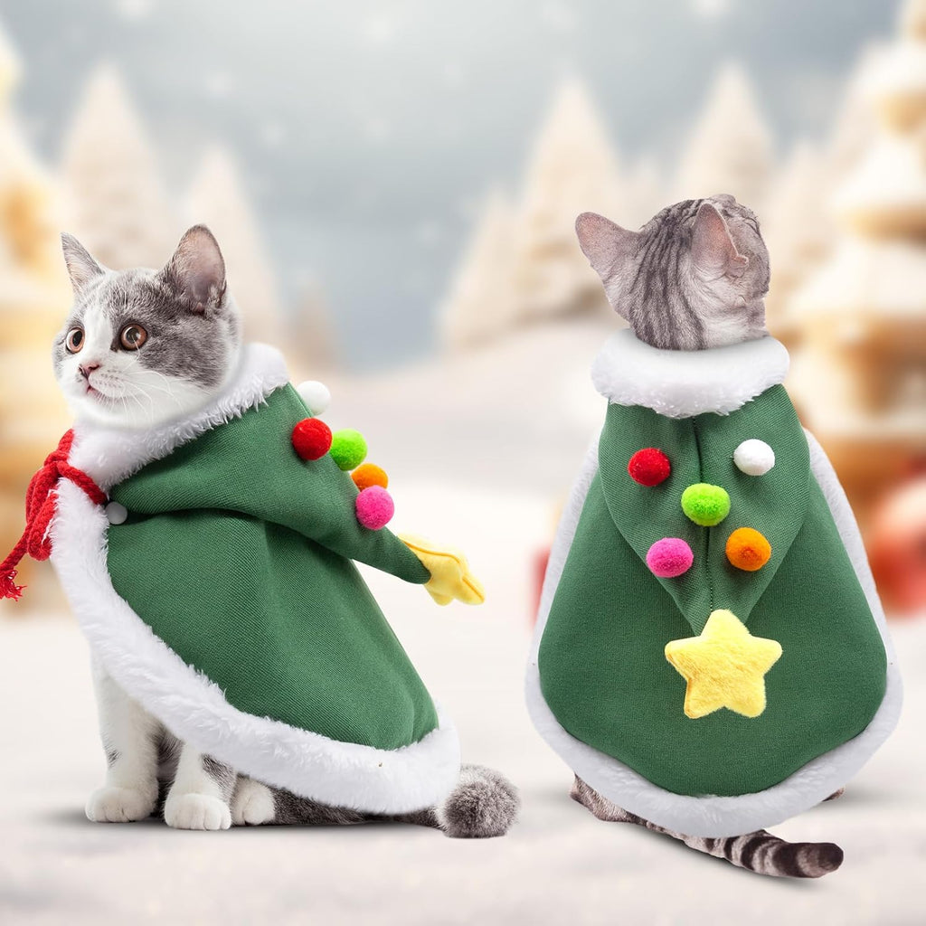 Cat Christmas Cape With Velvet Stars Hat