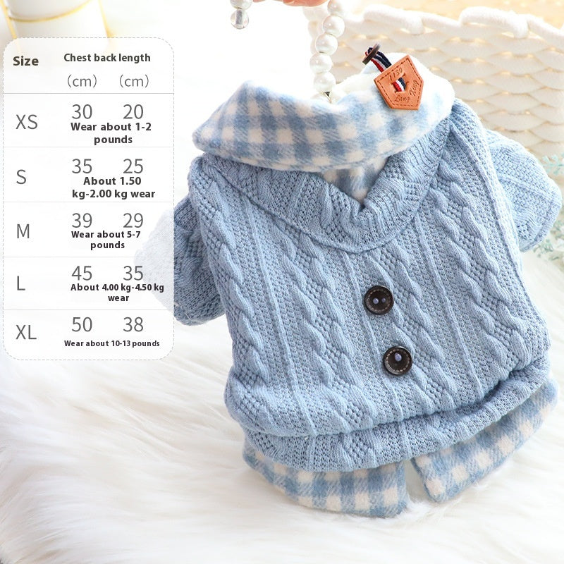 Dog Clothes Sweater Fake Two Pieces Fleece-lined Warm Cotton
