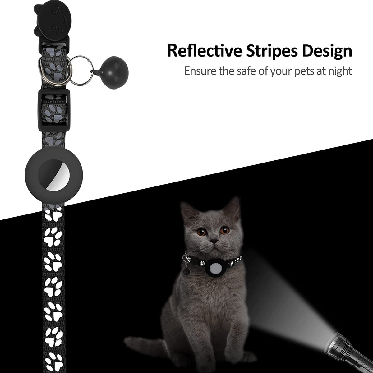 Pet Cat Footprints Reflective Collar With Bell