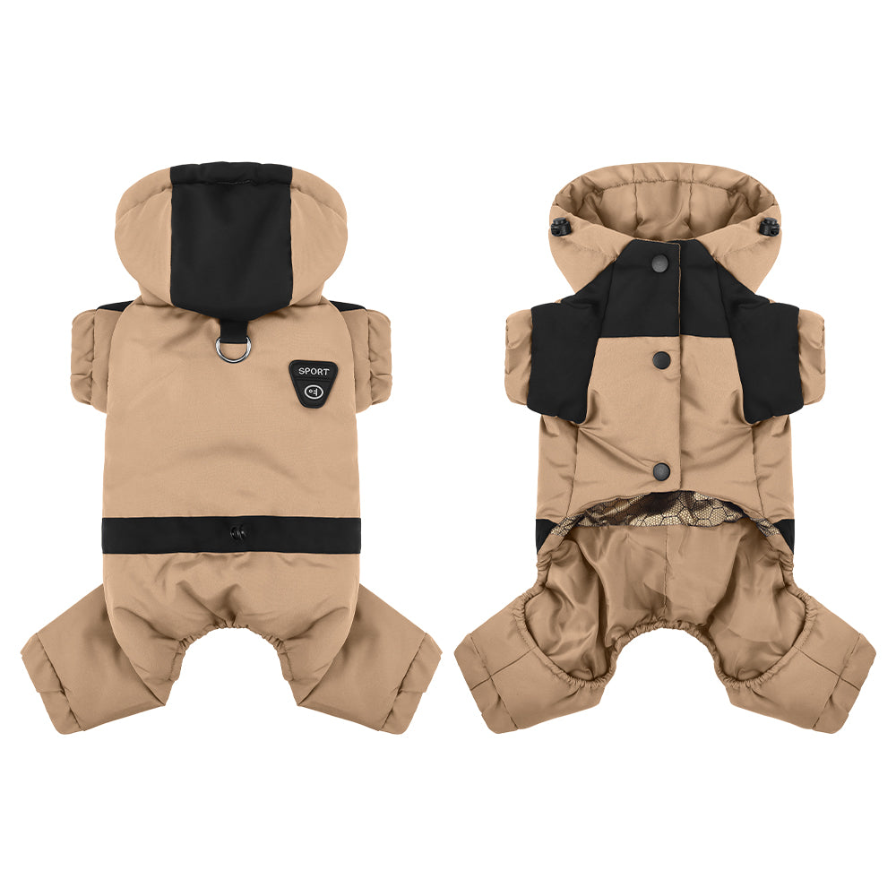 Water Resistant Dog Winter Coat, Graphene Thermal Warm Four Legged Dog Snow Jacket Hooded Pet Cold Weather Snowsuit, Windproof Padded Dog Clothes For