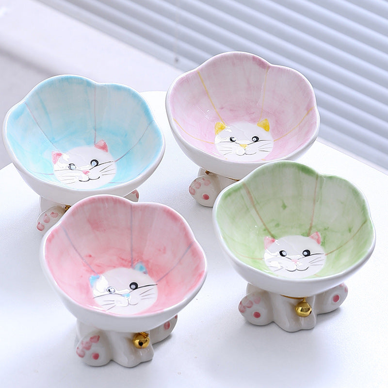 Flower Cute Cat Bowl Pet Bowl Anti-tumble Ceramic