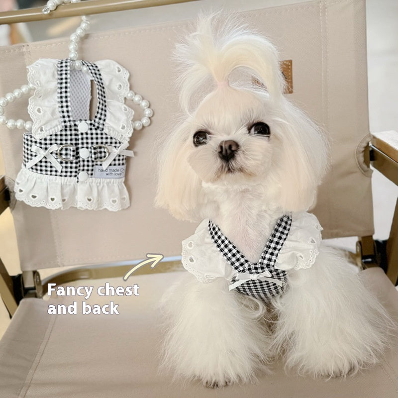 Thin Chest And Back Pet Dog Cat Clothes Traction Pastoral Skirt