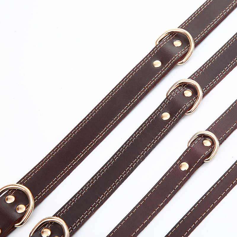Pet Top Layer Cowhide Leather Neck Ring