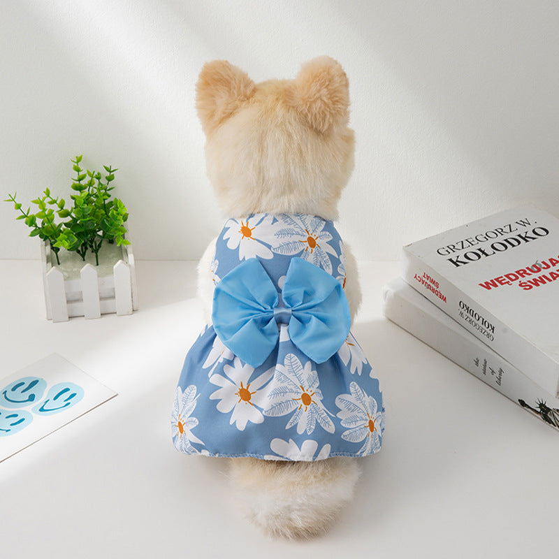 New Summer Ultra-thin Cool Pet Clothes Dog Cat Pet Fashion Floral Butterfly Knot Princess Dress