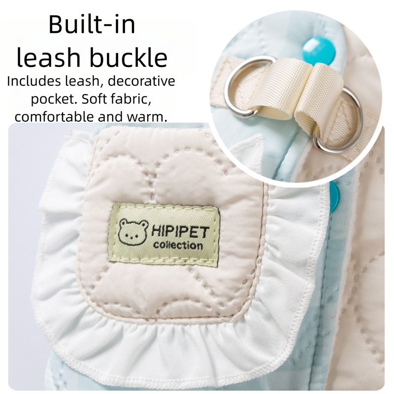For Autumn And Winter, There Are Thick And Warm Heart-shaped Checkered Pocket Towing Vests, Cotton-padded Clothes, And Two-legged Pet Dog Clothes For