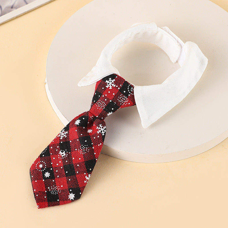 Christmas Dog Necktie, Adjustable Winter Snowflake Pattern Pet Tie Collar With Red Plaid For Small Medium Cat Dog Christmas Weddings Pet Tuxedo Outfit