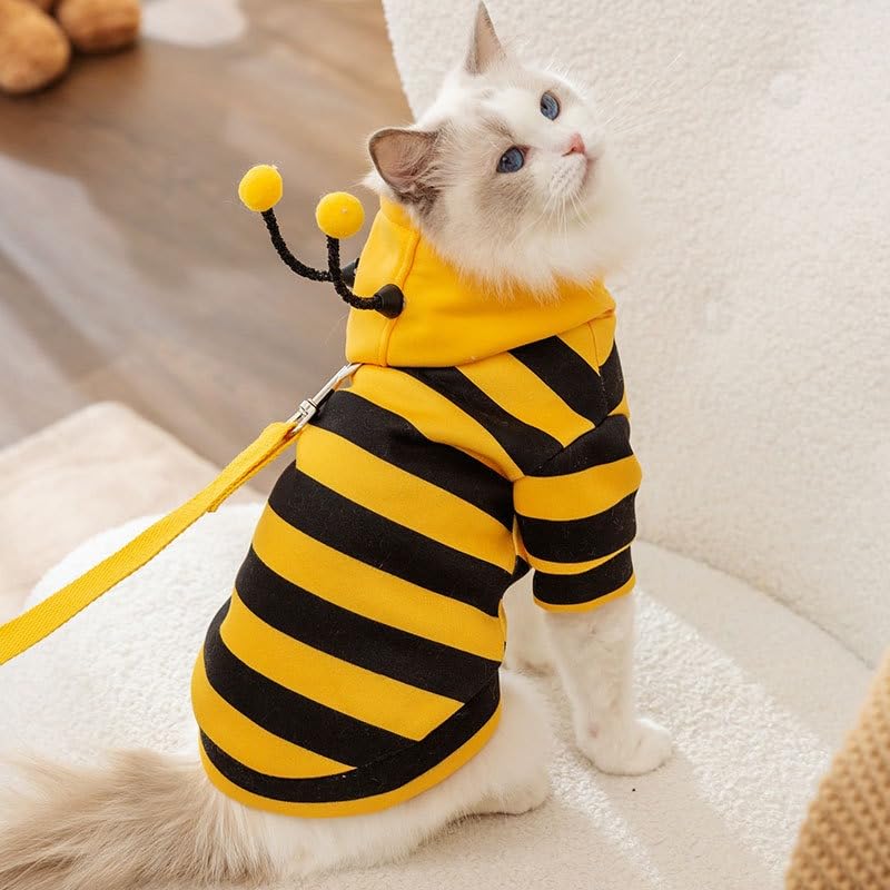 Cute Cat Bee Costume - Pet Halloween Apparel Bumble Bee Cosplay Clothes Antennae, Soft Warm Fleece Hoodie For Cats, Kittens, And Small Dogs, Perfect