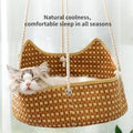 Breathable Cat Hammock - Rattan Crafted Cat Cage With Metal Hooks - Indoor Outdoor Pet Bed- Comfortable Cat Perch For Sleeping Playing Climbing, And