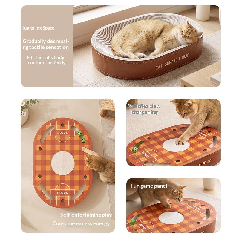 Cat Scratcher And Cat Bed Combo, White Cardboard, Highly Durable With Minimal Shedding, Large Size, Equipped With A Bell Tipped Ball Your Cats Perfect