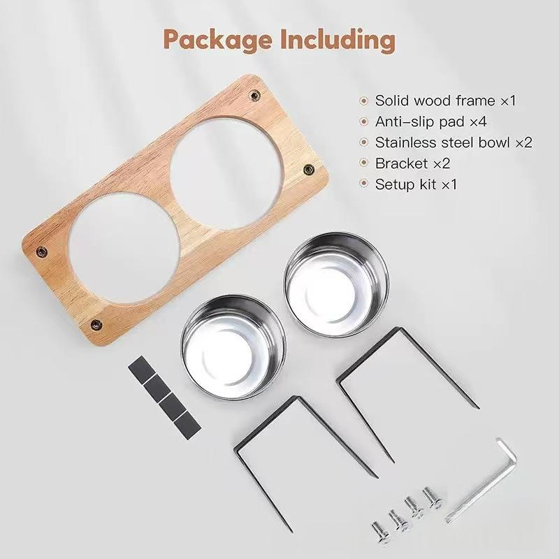Double-bowl Slanted-neck Cat Feeding Stand