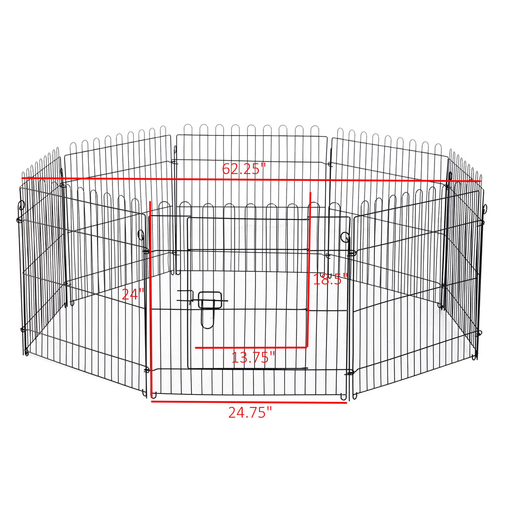24inch 8-Panel Dog Playpen Octagon Pet Exercise Playpen Crate Foldable Dog Cage Pen Puppy Kennel, Black