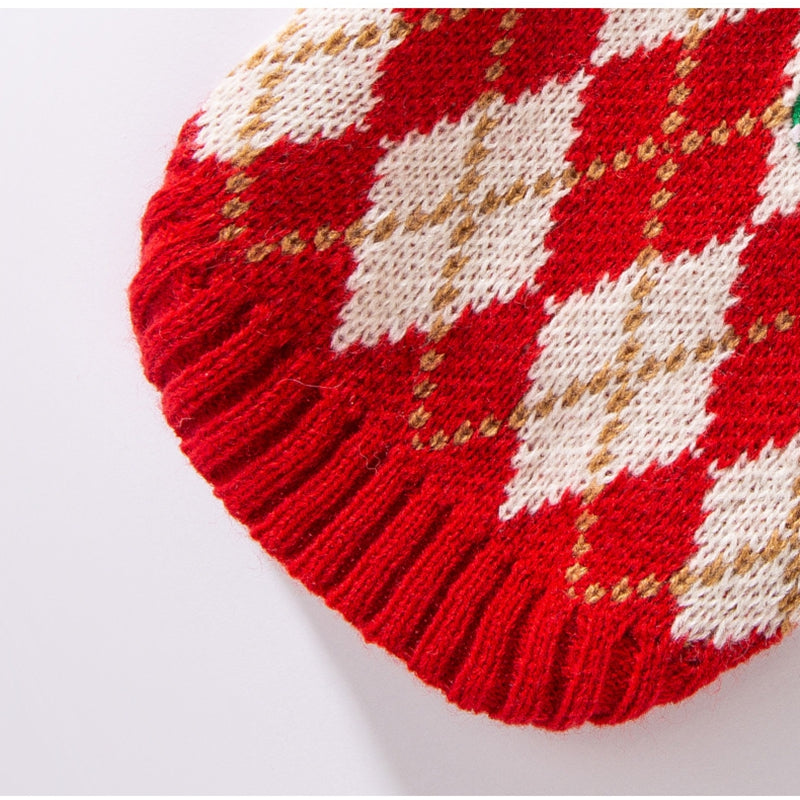 Thick And Warm Diamond-shaped Embroidered Cherry Small Flying Sleeve Sweaters For Dogs In Autumn And Winter, As Well As Pet Clothes For Small And