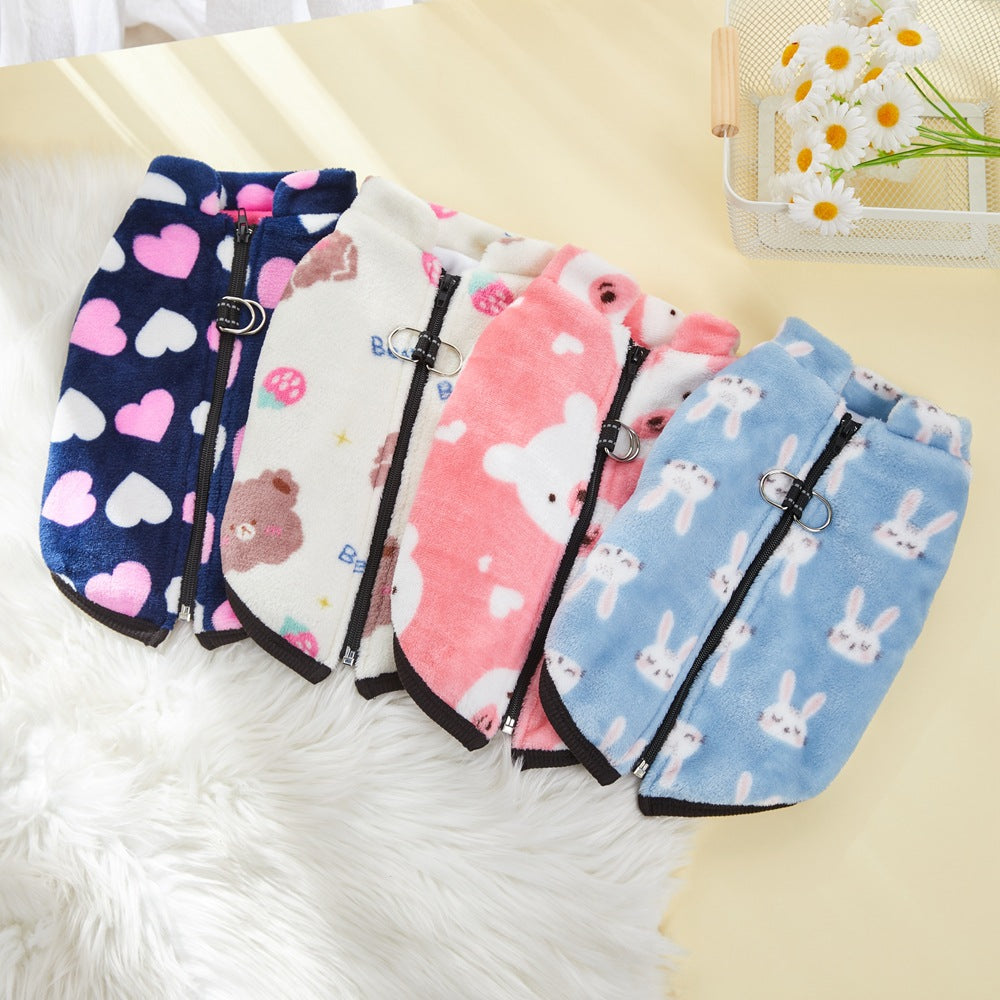 Pet Coat Zipper Flannel Plus Velvet Thickened Vest
