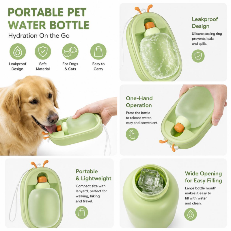 Portable Pet Water Bottle With Cute Antlers Food Grade, BPA Free, Leak Proof Travel Cup For Dogs, Durable, Easy-to-Clean Outdoor Water Dispenser With