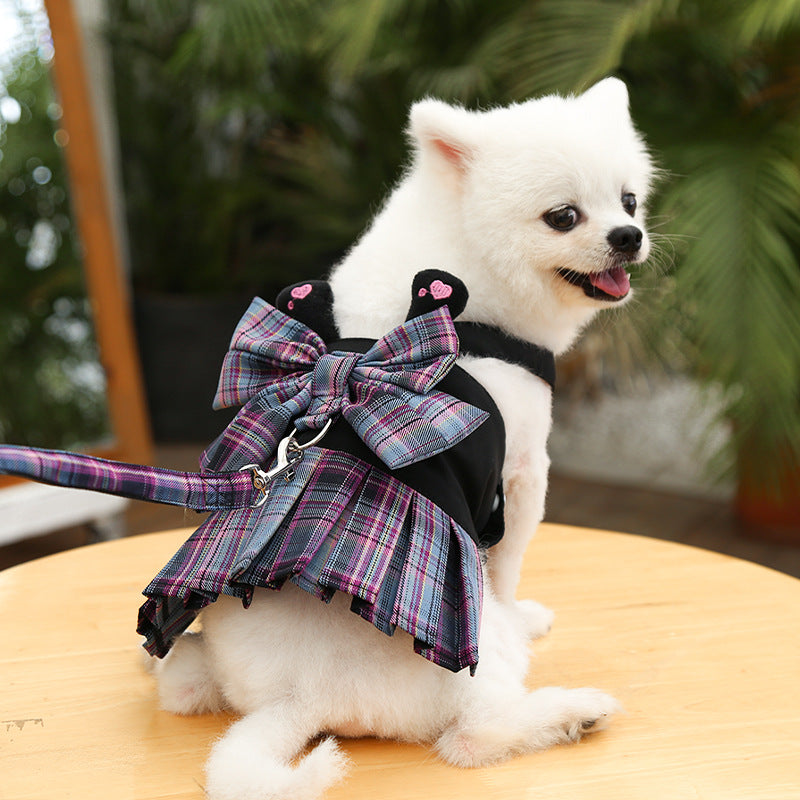Dog Skirt Cat JK Grid Chest Strap Hand Holding Rope