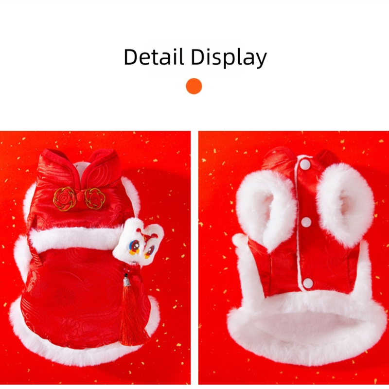 Autumn And Winter Dog, Lion Dance, Tassel, Button-up, Chinese Two-legged Tang Suit, Cat, Warm New Year Cotton-padded Clothes, Pet Dog Clothes