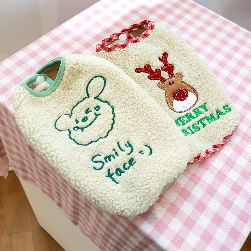 Bichon Christmas Day Elk Embroidered Warm Smile Vest