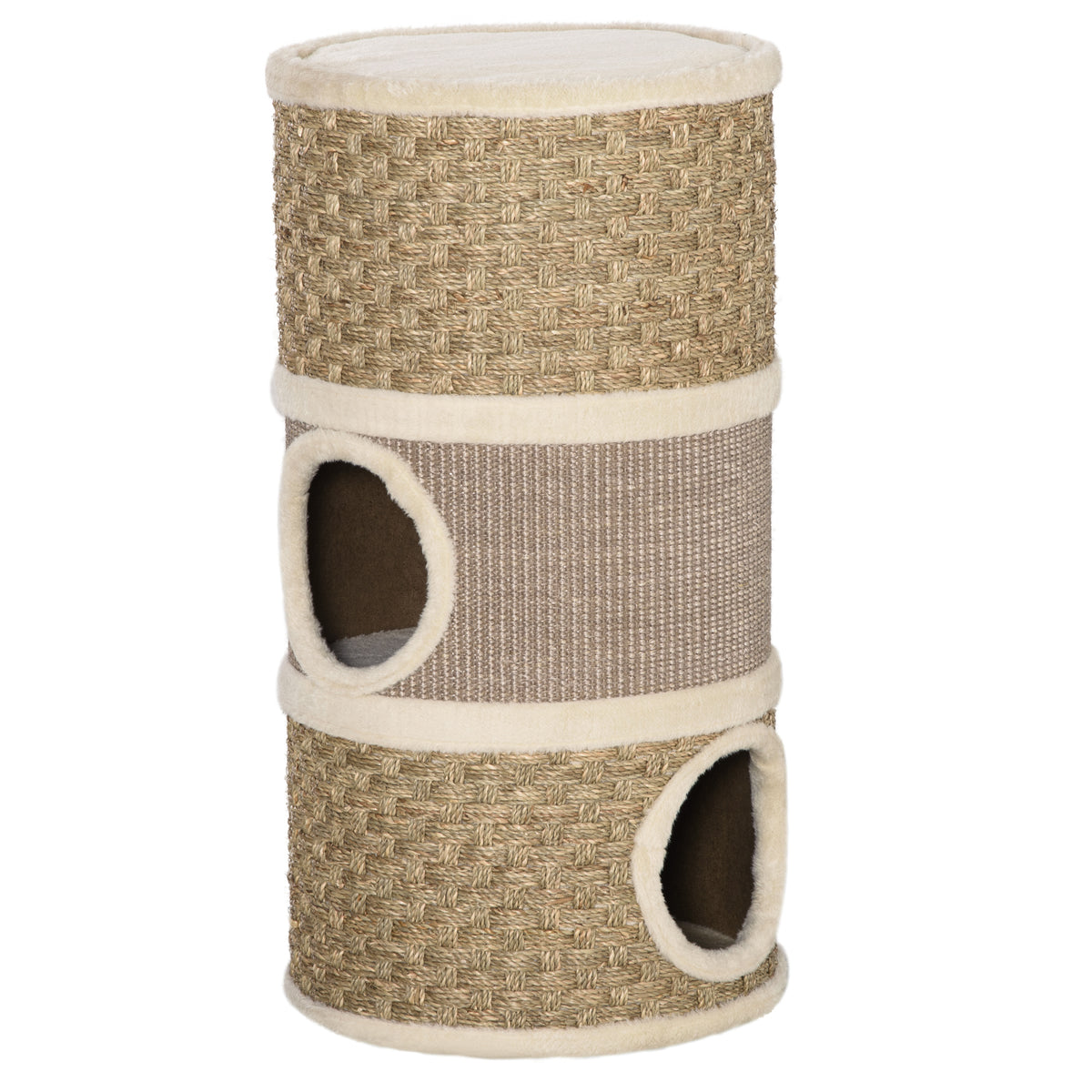 28 Inch Cat Condo, 3 Story Cat Hideaway with Sisal Scratching Pad