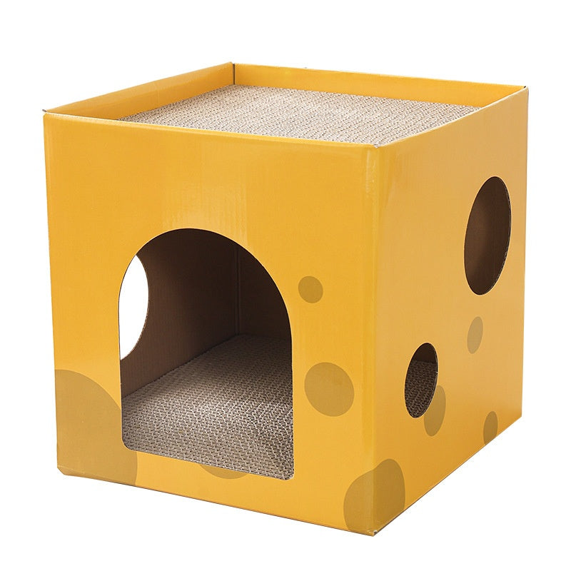 Cheese-box Cat Scratcher And Cat Bed Made Of Corrugated Cardboard With Two Levels
