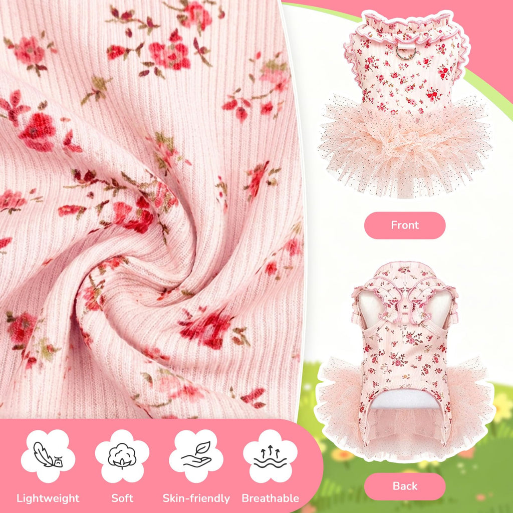 Dog Dresses For Small Dogs Girl,Floral Dog Tutu Dress,Pet Clothes For Puppy Small Cats Cute Dog Princess Skirt For Female Pet Birthday Party Outfit