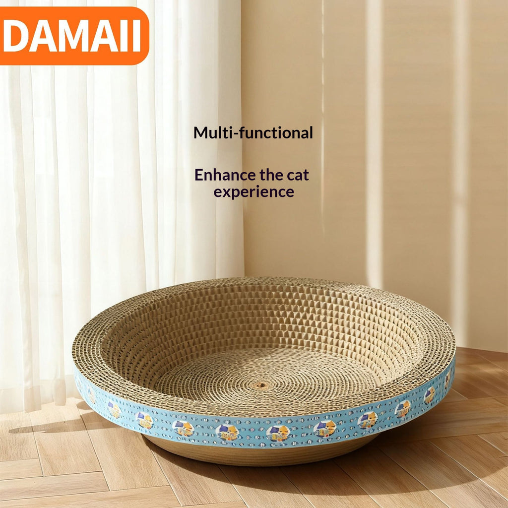 Extra Large Round Wear-Resistant Corrugated Cardboard Cat Scratcher Bowl & Low-Shedding Sofa Protector.