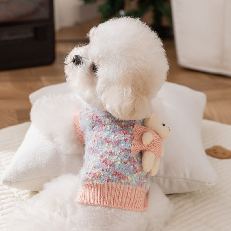 Autumn And Winter Pet Sweaters, Three-dimensional Bear Floral Yarn, Small And Medium-sized Dog Bichon Frise Yorkshire Terrier Pullover, Cat And Dog