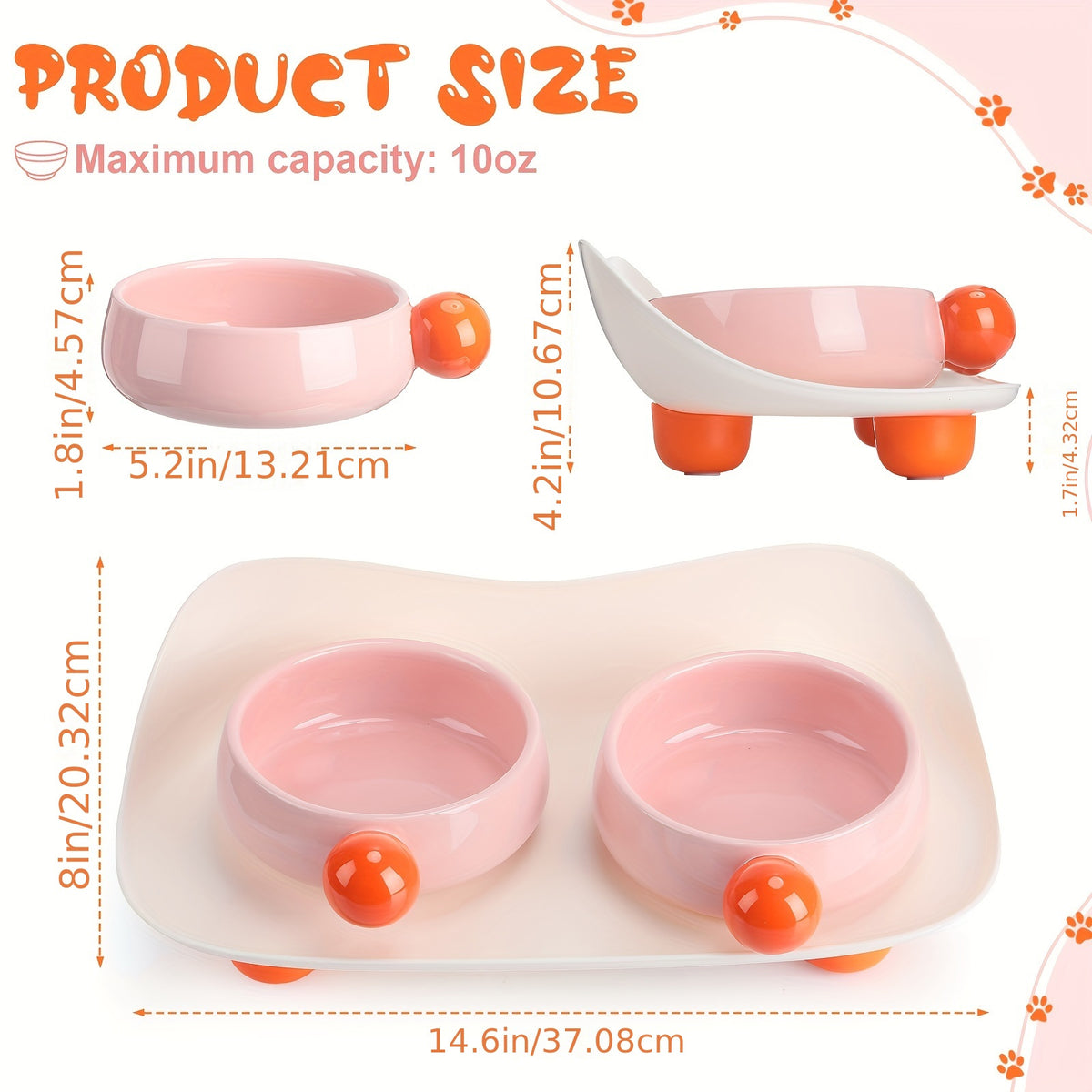 Elevated Ceramic Bowl For Cat Food Double Raised Bowl With Non Slip Support 2 Bowls For Cat Food And Water Washable Ceramic Bowl For Small Dogs