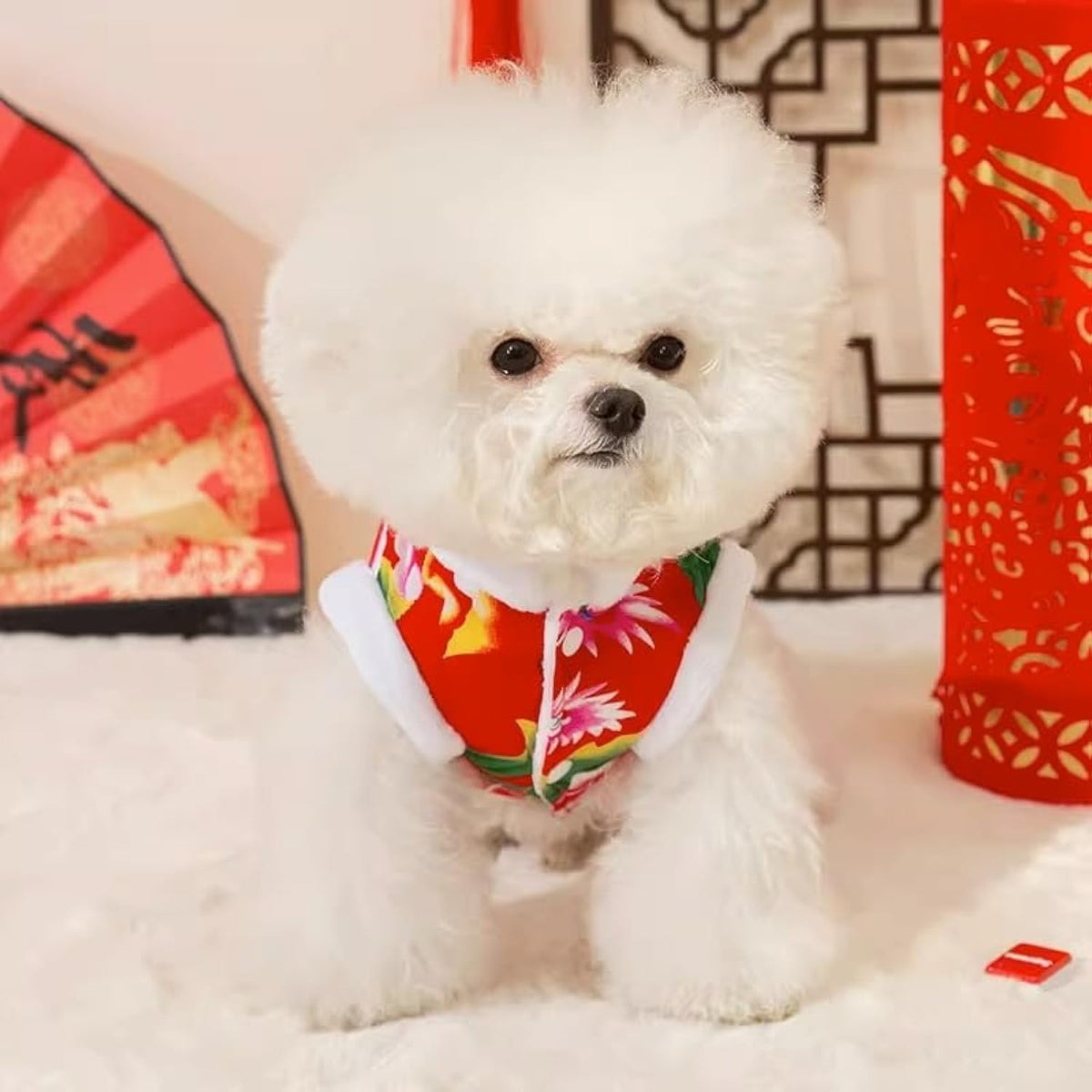 Puppy Clothes Winter New Year Northeast Big Flower Jacket Corgi Teddy Bear Pomeranian Pet Cat Padded Jacke