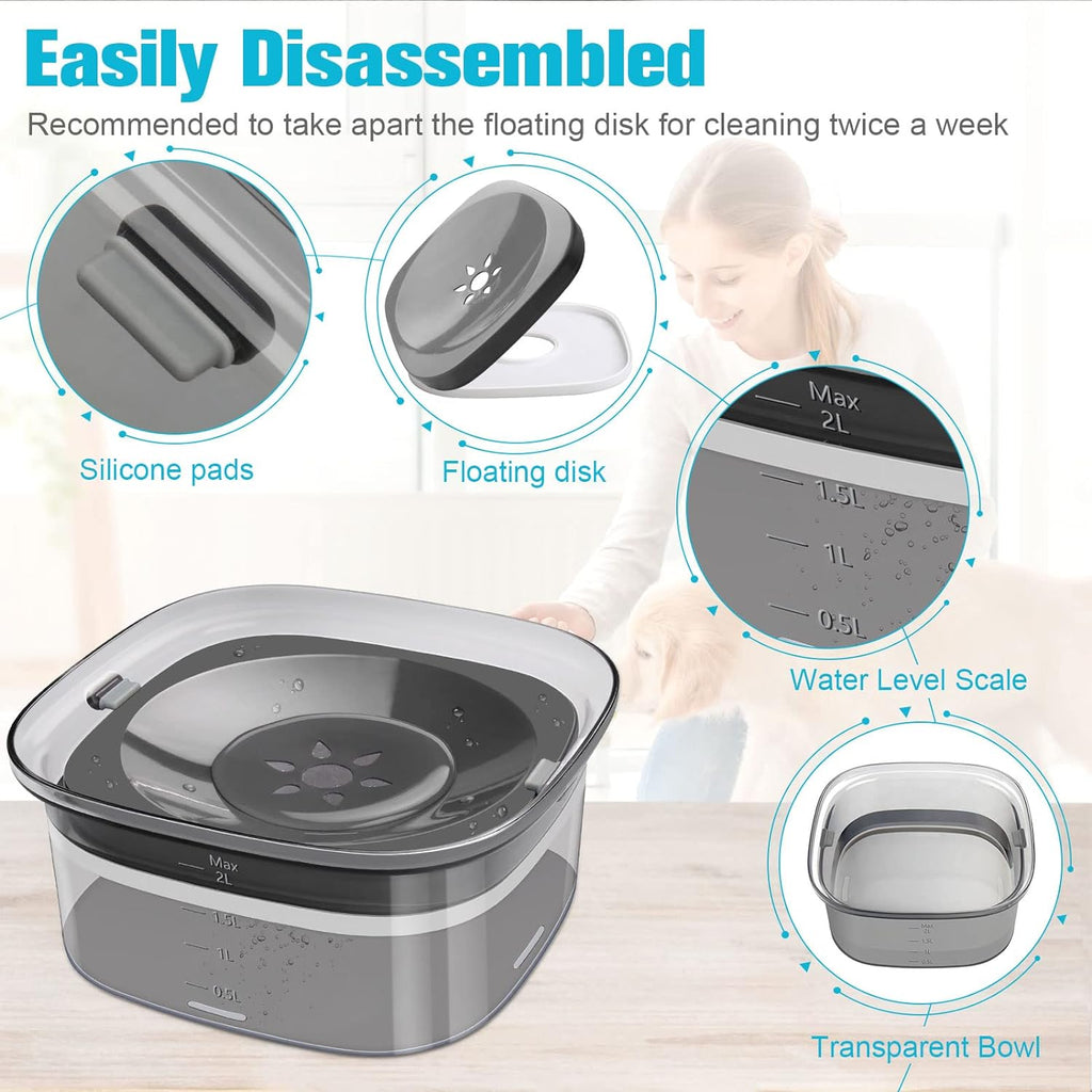 Dog Water Bowl 2L No Spill Dog Bowl Large Capacity Spill Proof Slow Water Feeder No Splash Dog Bowl Pet Water Dispenser Vehicle Carried Travel Slow
